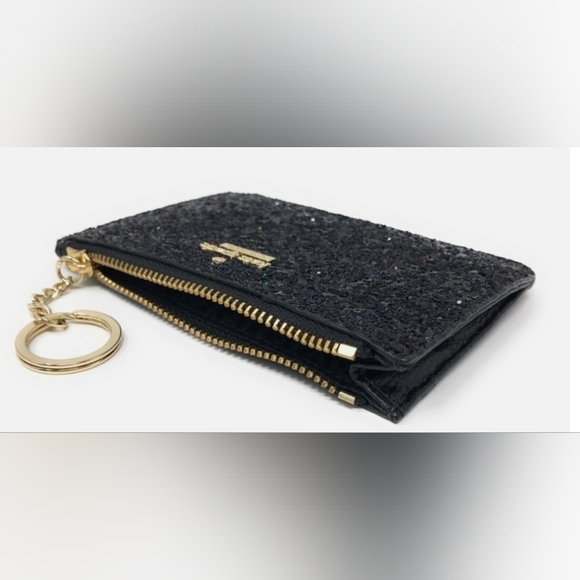 Kate Spade Laurel Way Black Glitter Bitsy ID Wallet keychain coin purse - Picture 3 of 13